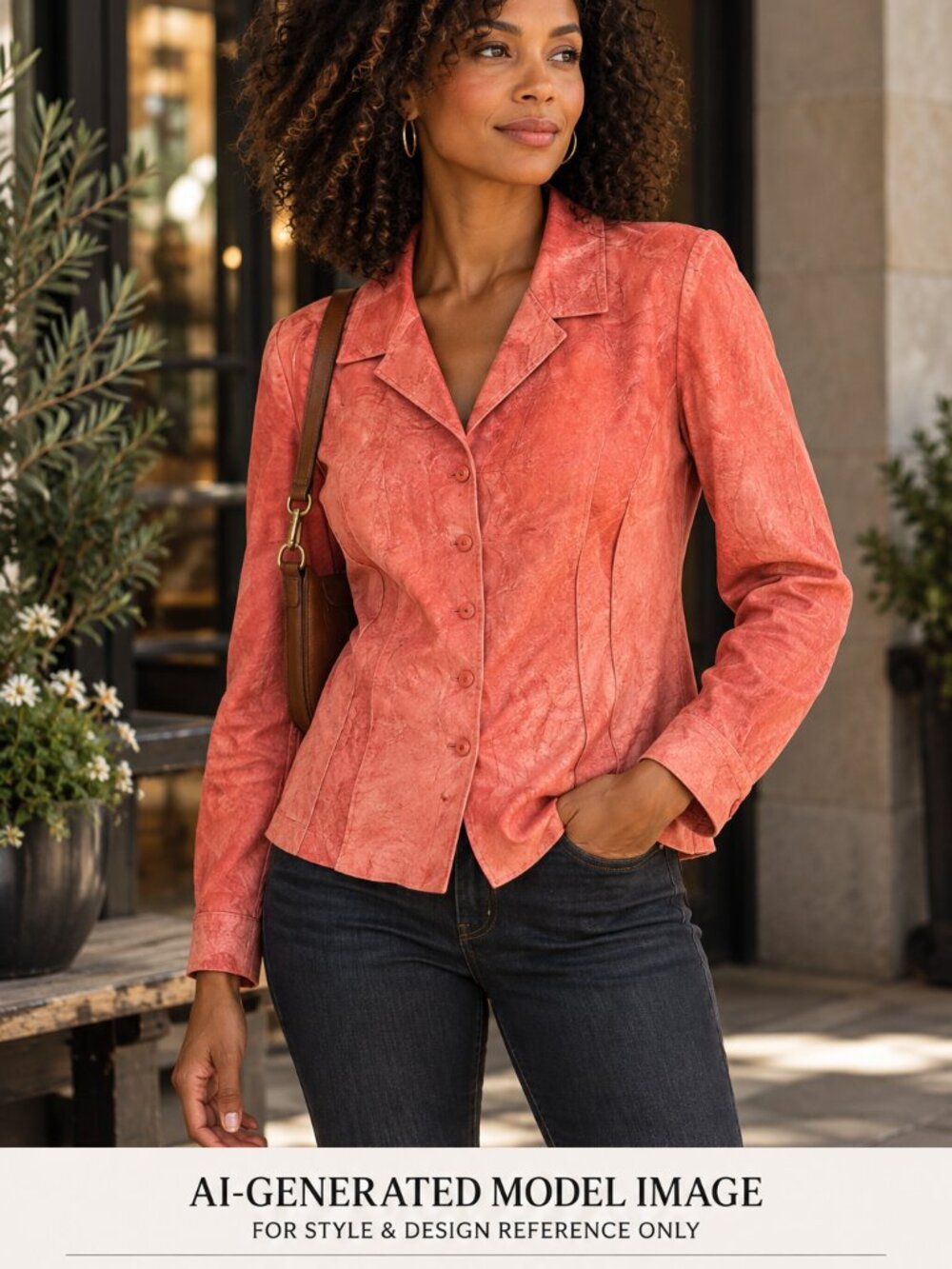 Vintage Dusty Watermelon Button-Front Suede Shirt/Top for Women
